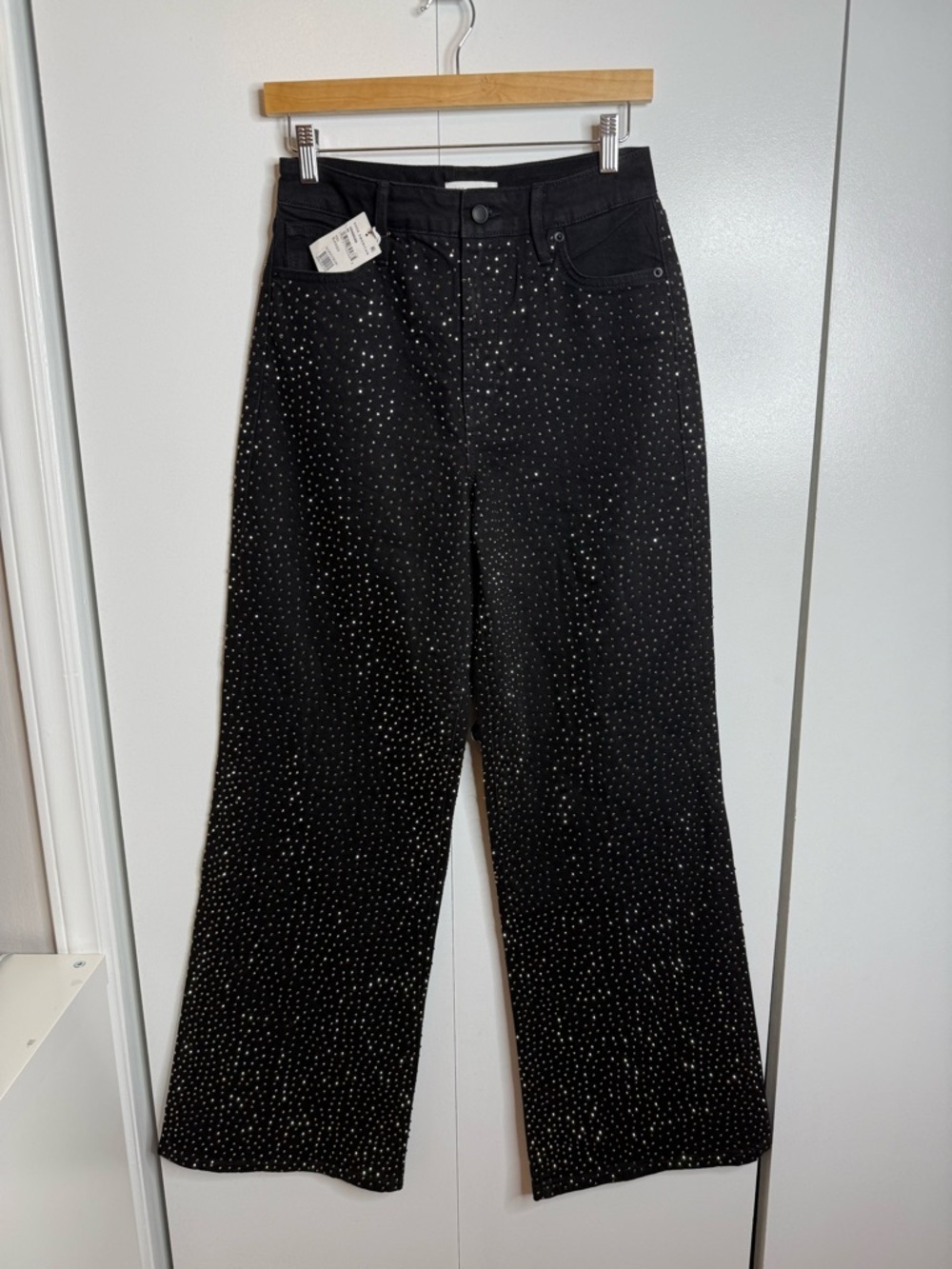 Good American Good Ease Embellished Baggy Jeans Sparkle Wide Leg Black 2/26 NWT - Picture 3 of 13